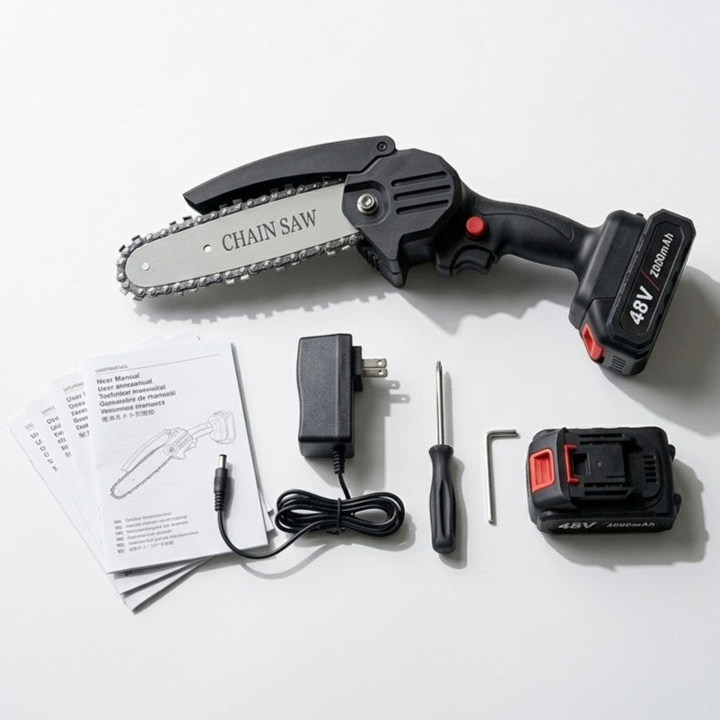 Mini Motosierra Eléctrica Inalámbrica 48V – Podadora Portátil con Batería Recargable 2000 mAh 🌳